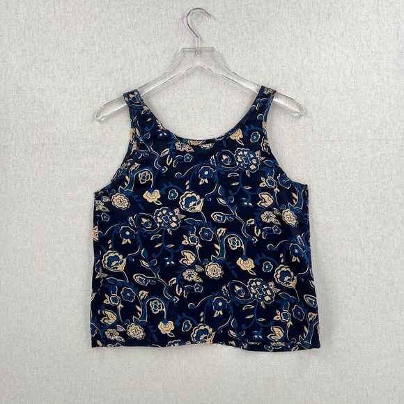 VINTAGE VICTORIAS SECRET Gold Label Shirt Womens XS Blue Silk Cami Tank Floral - Picture 2 of 8